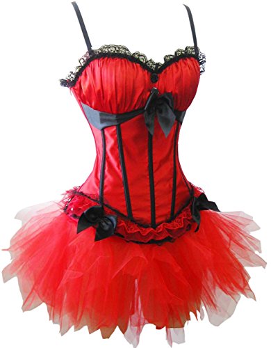 Women's Red Overbust Corset Top and Layered Mini Skirt Tutu Dress Set