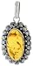 Sterling Silver Oxidized Oval-shaped Pendant w/ 18 x 10 mm Cabochon Cut Russian Baltic Amber, 1 (25mm) tall
