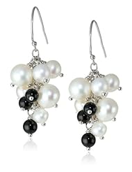 Round Bead and White Potato Freshwater Cultured Pearl Cluster Sterling Silver Ear Wire Drop Earrings