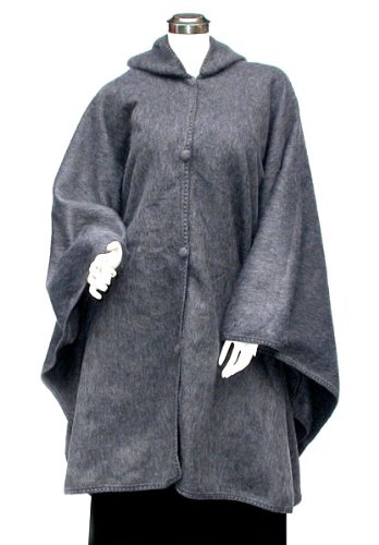 Alpaca Brushed Cape Cloak Poncho Hooded Grey
