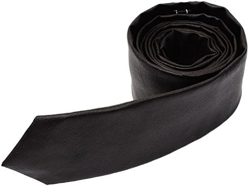 Voivoila Men's Casual Skinny Slim Solid Faux Leather Neckties Width 2.16 Inch (Dark Brown)
