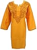 Mogul Yellow Long Kurti Womens Tunic Top Embroidered Cotton Dress Caftan X Large