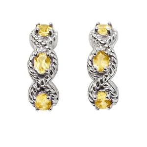 Buy 10k White Gold Citrine 3-Stone J-Hoop Earrings by Amazon.com Collection