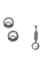 Sterling Silver and 14K Yellow Gold Cultured Pearl Earrings and Pendant -- LIFETIME WARRANTY