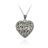 41oHFpXGPBL. SL160  Sterling Silver Marcasite and Amethyst Filigree Heart Locket Pendant Reviews