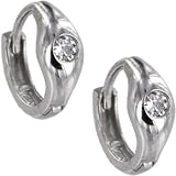 Sterling Silver Cubic Zirconia SOLITARIE Huggy Hoop Earrings