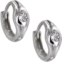 Sterling Silver Cubic Zirconia Solitarie Huggy Hoop Earrings