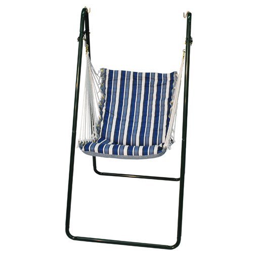 Swing Chair and Stand Combination Stand Finish: Green, Print: Tropical Palm Stripe Blue / Norway Powder Blue Reviews