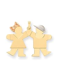 14k Tri-Color Gold Large Girl on Left & Boy on Right Engravable Charm