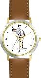 Golfer Making a Putt - Golf Theme - WATCHBUDDY® DELUXE TWO-TONE THEME WATCH - Arabic Numbers - Brown Leather Strap-Women's Size-Small