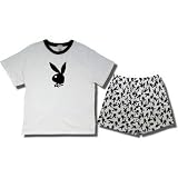 Playboy Classic Bunny Men's - 2 piece short pajama set in Black/White
