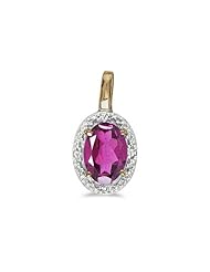14k Yellow Gold Oval Pink Topaz And Diamond Pendant with 18" Chain