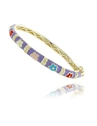 14k Gold Overlay Childrens Multi-colored Enamel Flower Bangle Bracelet - Purple with Colored Flowers