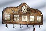 Tuscan Hanging Wall Rack with Clock and 5 Photo Openings