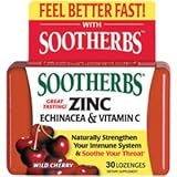 Sootherbs ZINC Echinacea & Vitamin C, Real Wild Cherry, 30 Lozenges, Best by 10/10, LAST Production before it was discontinued. LIMITED TIME offer. 41oHWerw4mL. SL160 Sootherbs ZINC Echinacea & Vitamin C, Real Wild Cherry, 30 Lozenges, Best by 10/10, LAST Production before it was discontinued. LIMITED TIME offer.
