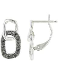 14K White Gold 0.13ct Connected Chain Black Diamond Post Huggie Earrings