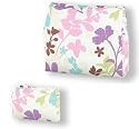 Set aus Kosmetiktasche hohe Form und Reißverschluß-Etui, Baumwolle pastellfarbig mit Blüten