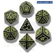 Q-Workshop Polyhedral 7-Die Set: Carved Runic Dice Set (Black and Yellow)