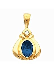 14K Yellow Gold Oval Cut Sapphire and Diamond Pendant -- LIFETIME WARRANTY