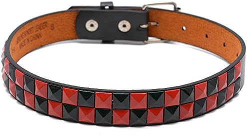 Girls Red Black Pyramid Studded Rows Classic Belt Medium 24-27"