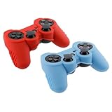 2 Pcs Red+Blue Silicone Rubber Skin Gel Case Cover For Sony PS3 Controller