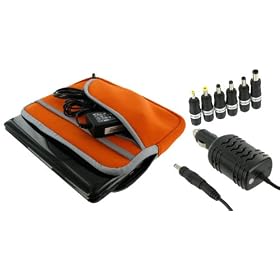 Acer AOD250-1613 10.1-Inch Netbook Neoprene Sleeve Slip Case and 12v Car Charger (Invisible Zipper Tri-Pocket - Orange)