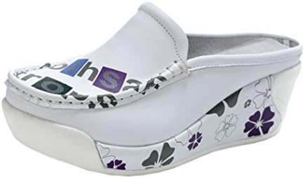 WUXING Christmas Women Summer New Wedge Flat Thick Bottom Shallow Mouth Leather Sandals(8 B(M)US, white)