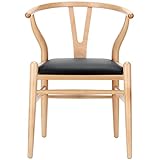 LexMod Hans Wegner Style Wishbone "Y" Chair with Black Vinyl Seat