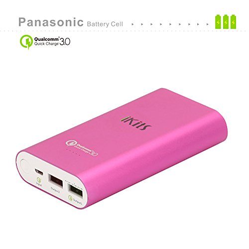 iKits Panasonic Battery Cell Quick Charge 3.0 Power Bank Portable Charger External Battery Pack 10200mAh with Input:QC3.0, Output:2.4A+QC2.0 for iPhone/iPad and more Rose Red