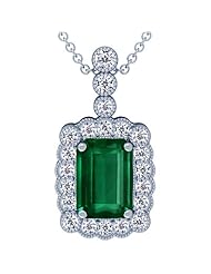 18K White Gold Emerald Cut Emerald And Round Diamond Pendant (GIA Certificate)