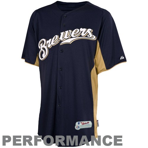 MLB Boys' Milwaukee Brewers Short Sleeve Authentic Button Front Cool Base Batting Practice Jersey (Pro Navy/Pro Scarlet, Large)