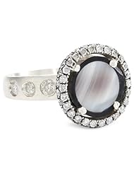 Jordan Alexander "Slice" Silver and Interior Tahitian Pearl Slice and Diamond Ring, Size 7