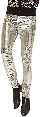 Mens Stylish Straight Flex Faux Leather Pants Fitted Slim Trousers, Silver XXXXL (US XXL - 38)