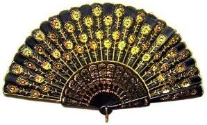 Beautiful Lady's Silk Hand Fan with Golden Sequins