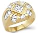Solid 14k Yellow Gold Mens Large Huge Princess Cut CZ Cubic Zirconia Ring