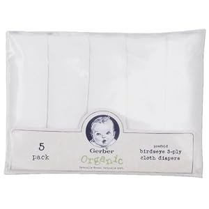 Gerber 5 Pack Prefold Birdseye Organic Diaper, White