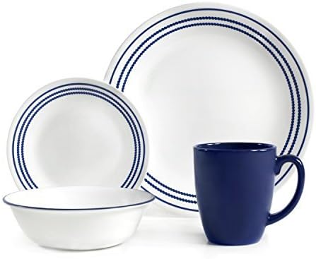 16-Piece Livingware Dinnerware Set service for 4,Includes 4 of each: 10-1/4" dinner plates, 8-1/2" luncheon plates, 6-3/4" bread and butter plates and 11-oz stoneware mugs,Jett Blue,New