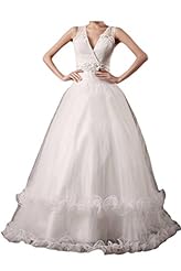 V-neck  Spaghetti Strap Natural   Waistline Tulle  Ball Gown Wedding Dress 