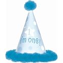 Boy's 1st Birthday Party Hat with Pom Poms