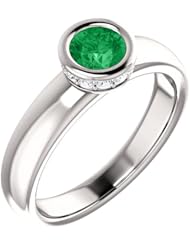 10K White Gold 5.00mm Round Cut Chatham Created Emerald and Diamond Ring -- LIFETIME WARRANTY