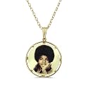 9ct Yellow Gold Larger Round Young Michael Jackson Picture Pendant with 'Never Can Say Goodbye' Engraved Back on 20" Belcher Chain
