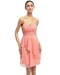 A-line Strapless Natural   Waistline Chiffon Tiered Lace Short Sweetheart Bridesmaid Dress 