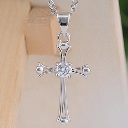 ATJC 925 Sterling Silver Chic Cross Crystal Silver Pendant Women Gift
