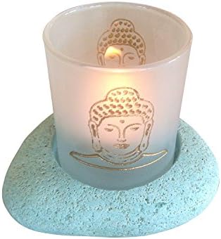 Pebble Stone Base Engraved Buddha Candle Holder