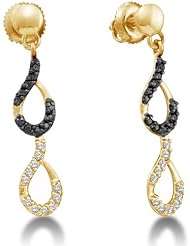 14K White Gold Channel Set Round White and Black Diamond Pear Shape Dangle Earrings with Screw Back Closure - (1/3 cttw)