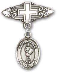 Sterling Silver Baby Badge with St. Florian Charm and Badge Pin with Cross