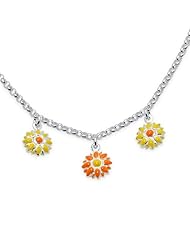 Unicornj Sterling Silver Childrens Necklace with Yellow and Orange Flower Charms