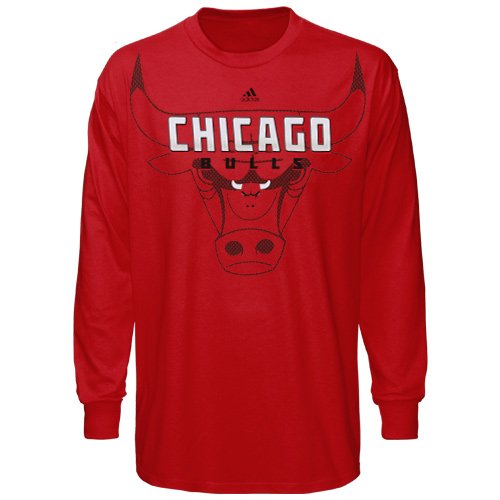NBA adidas Chicago Bulls Primetime Long Sleeve T-Shirt - Red (Large)