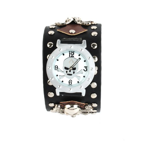 Yesurprise New Fashion Rivets Punk Rock Style Skull Leather Band Unisex Bracelet Wrist Watch For Graduation Party Gift Trendy #1 - Amazon UK