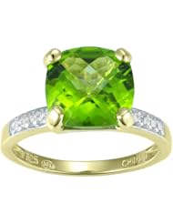 18k Gold Plated Sterling Silver Peridot and Diamond Accent Ring, Size 6